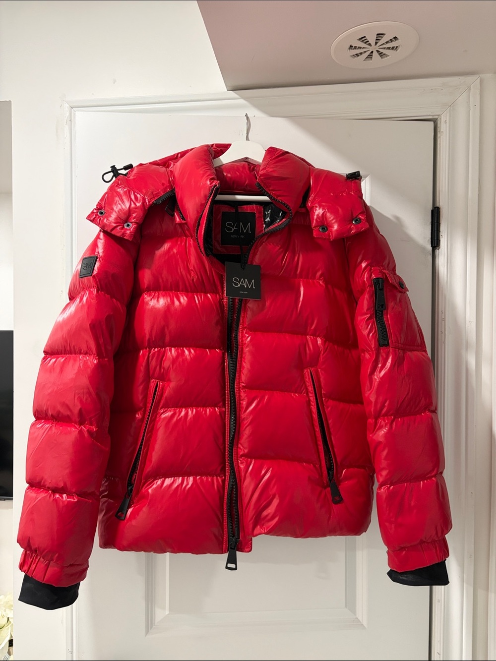 SAM Red Down Puffer Jacket with Hood